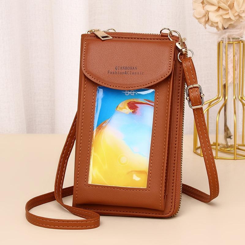 Women Touch Screen Shoulder Bag For Mobile Phones - Brown