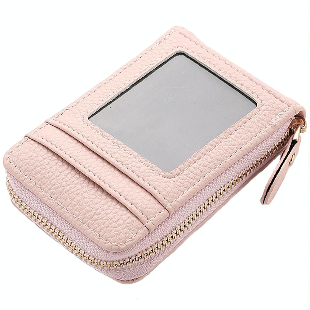 Multi Slot Short Card Holder With Zipper Coin Purse Pu Leather - Grey