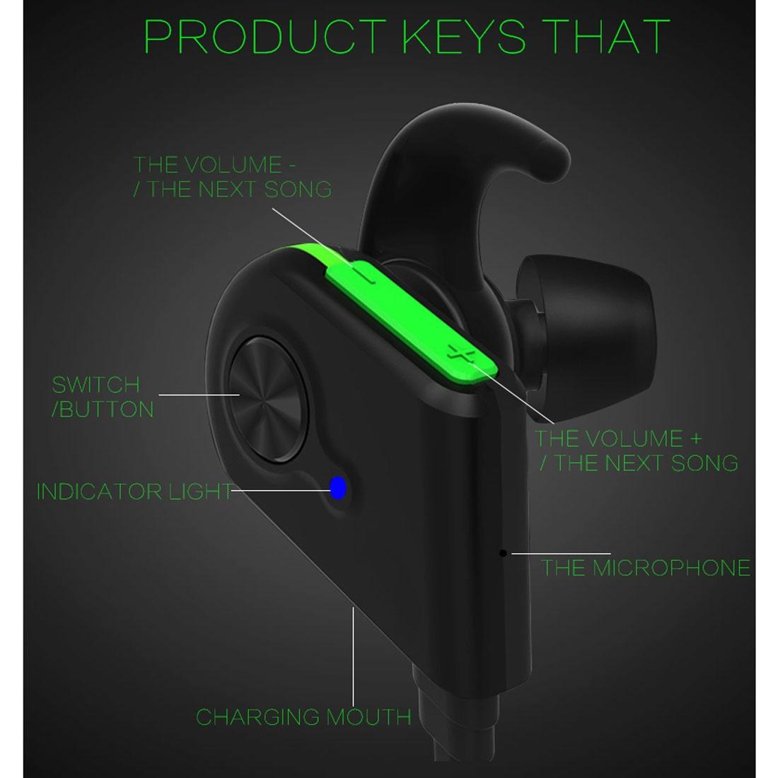 Wireless Bluetooth In-ear Headset with Magnetic Switch & Indicator Light - Green
