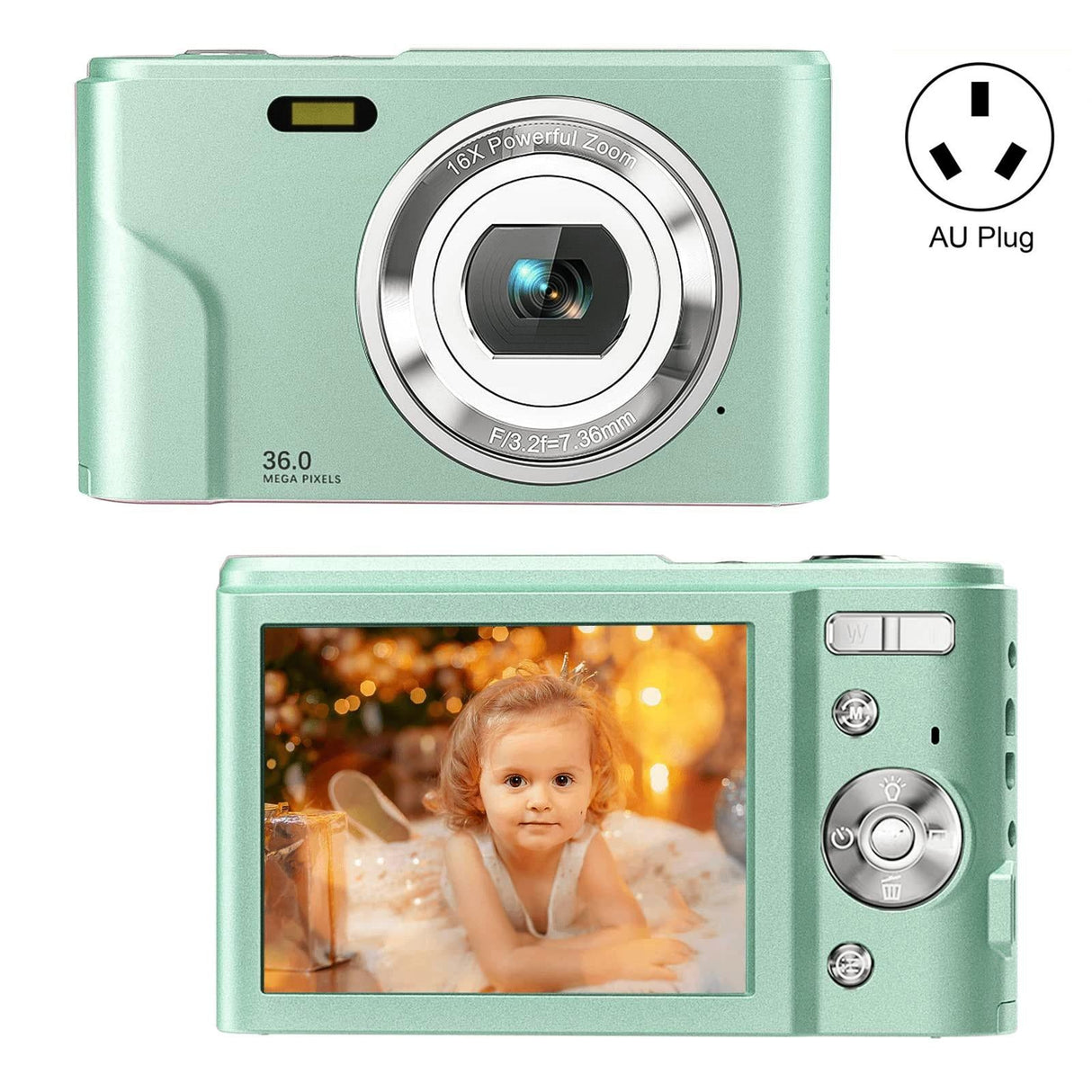36mp 2.7k Full Hd Digital Camera with 16x Zoom for Children - 2.4 Inch Screen - Green