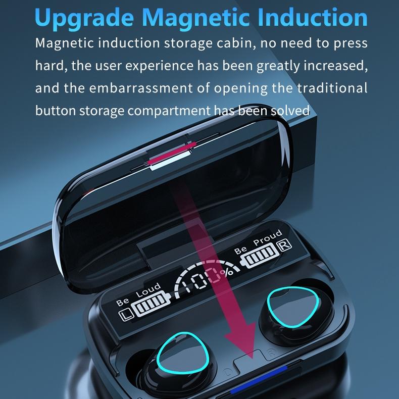 Wireless Bluetooth 5.0 Earphones with Digital Display and Charging Box - Green