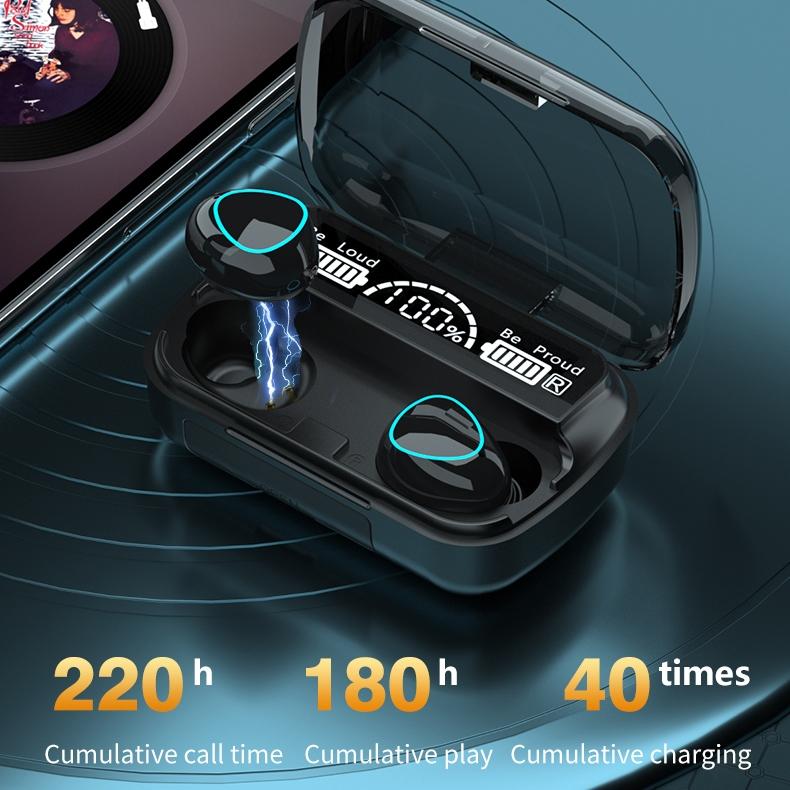 Wireless Bluetooth 5.0 Earphones with Digital Display and Charging Box - Green