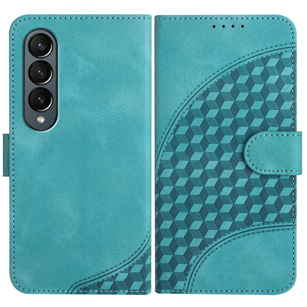 For Samsung Galaxy Z Fold4 5G Embossed Elephant Head Phone Case With Lanyard - Light Blue