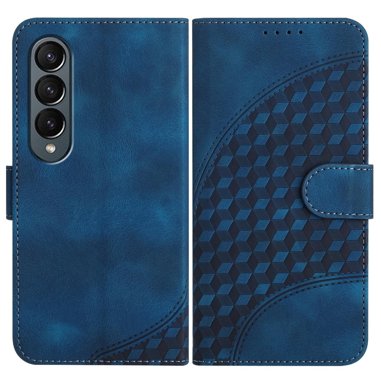 For Samsung Galaxy Z Fold4 5G Embossed Elephant Head Phone Case With Lanyard - Light Blue