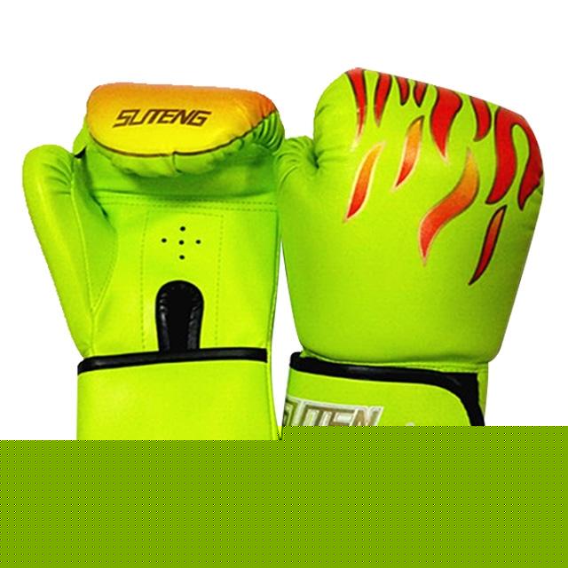 Adult Flame Pattern Pu Leather Boxing Gloves - Green