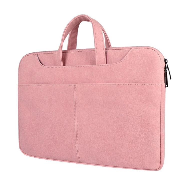 Waterproof Portable One-shoulder Handbag for 14.1 Laptops with Magic Stick & Suitcase Belt - Pu Leather Zipper Hidden Strap - Dark Gray