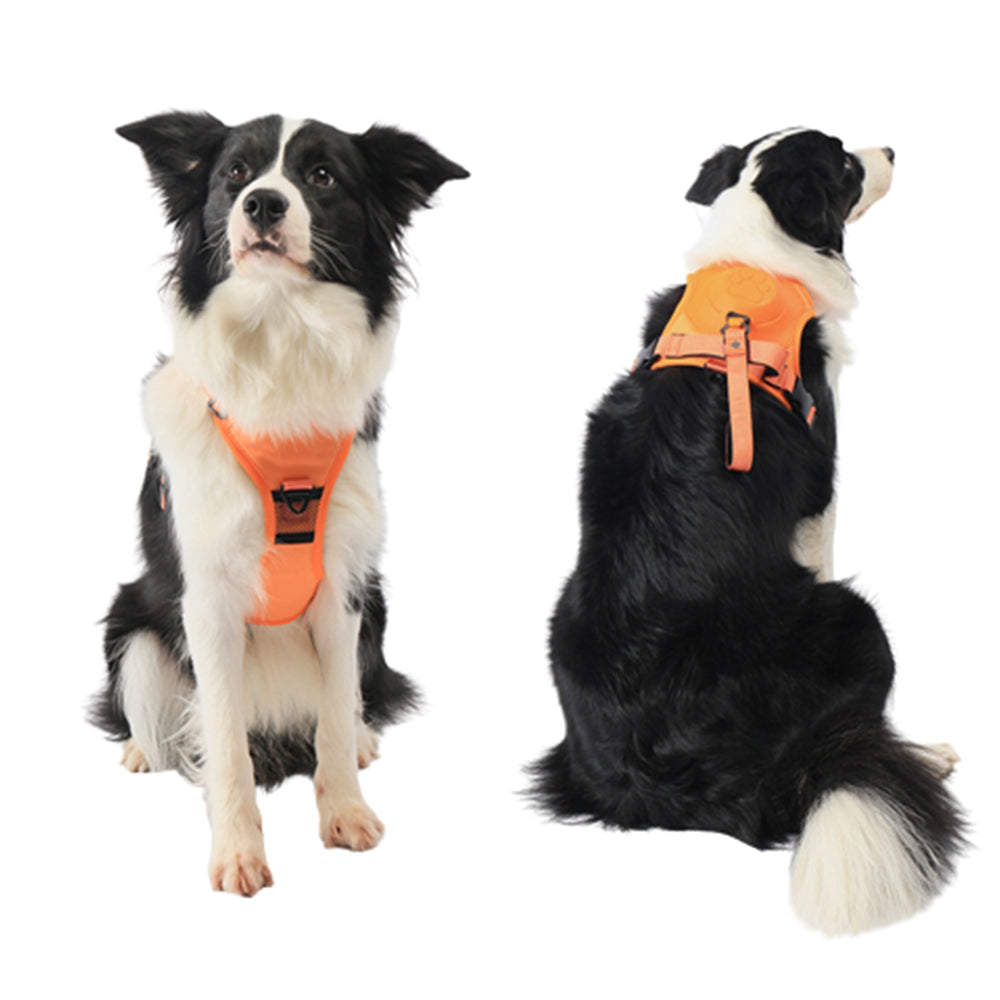 Vibe Geeks Ultimate 2-in-1 Reflective No-pull Dog Harness with Retractable Leash and Control Handle - Orange - M