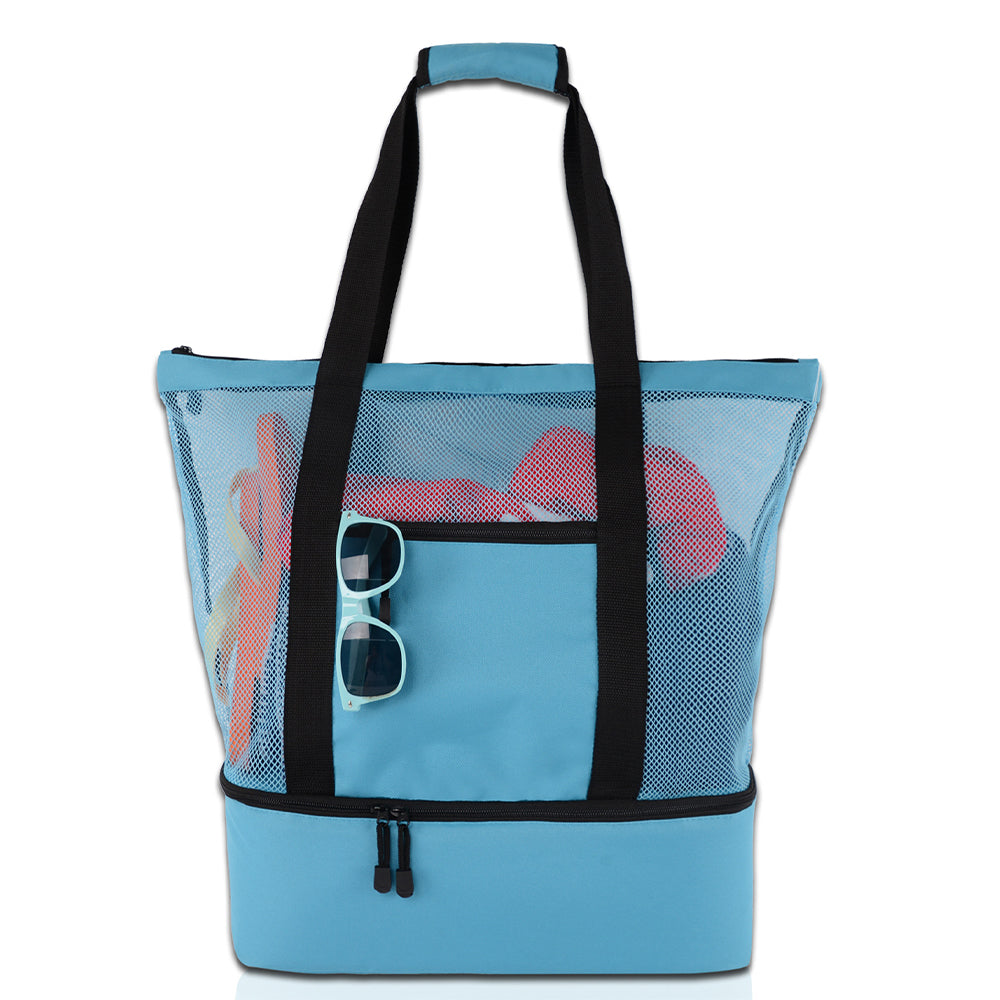 Vibe Geeks 2 in 1 Mesh Beach Tote Bag with Insulated Cooler - Blue