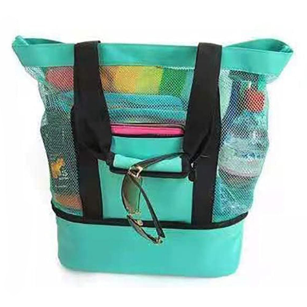 Vibe Geeks 2 in 1 Mesh Beach Tote Bag with Insulated Cooler - Blue
