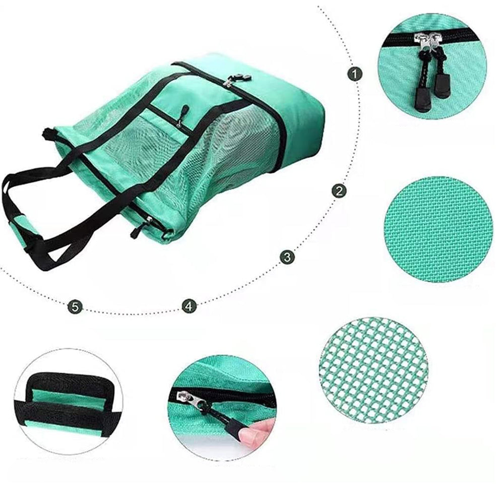 Vibe Geeks 2 in 1 Mesh Beach Tote Bag with Insulated Cooler - Blue