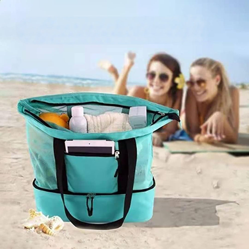 Vibe Geeks 2 in 1 Mesh Beach Tote Bag with Insulated Cooler - Blue
