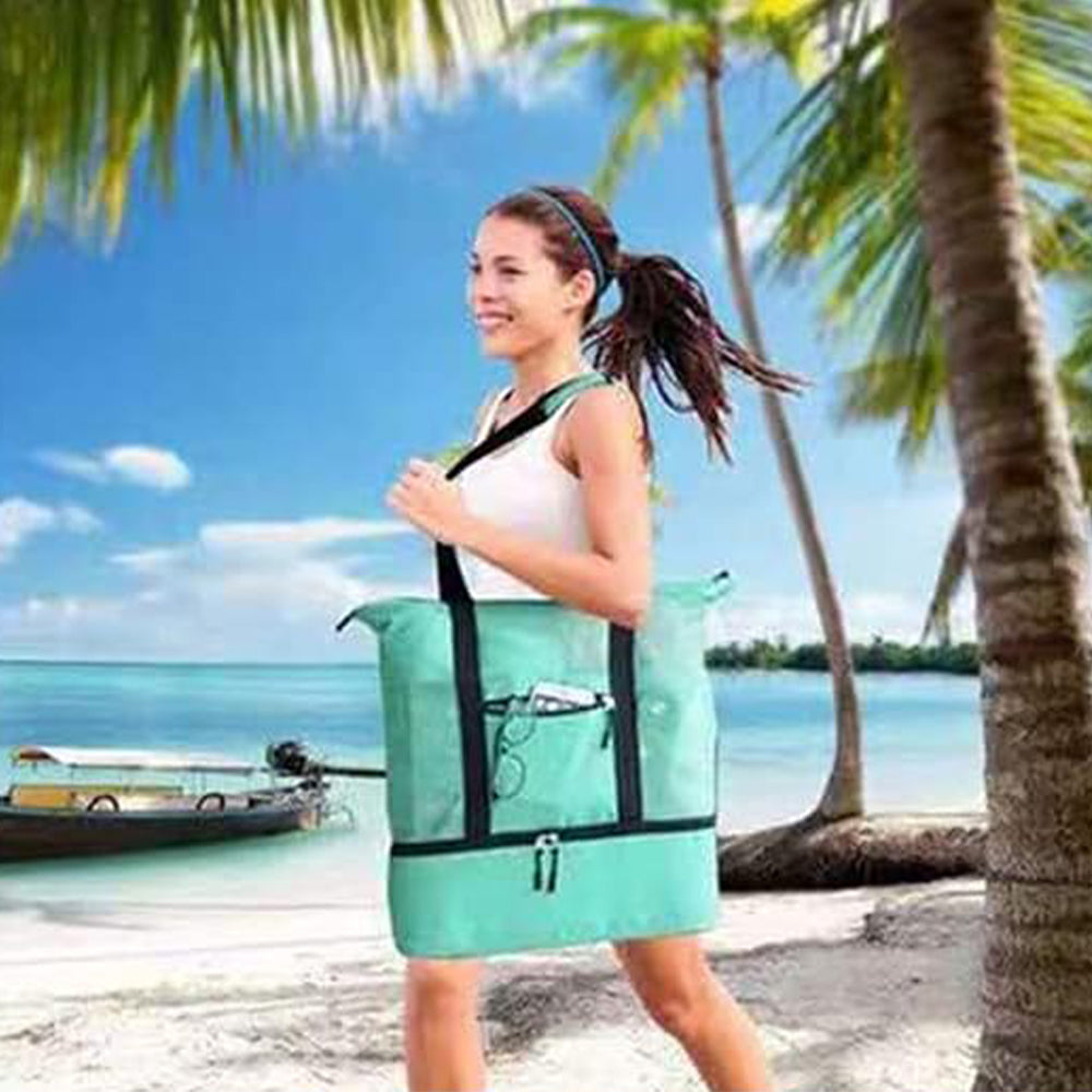 Vibe Geeks 2 in 1 Mesh Beach Tote Bag with Insulated Cooler - Blue