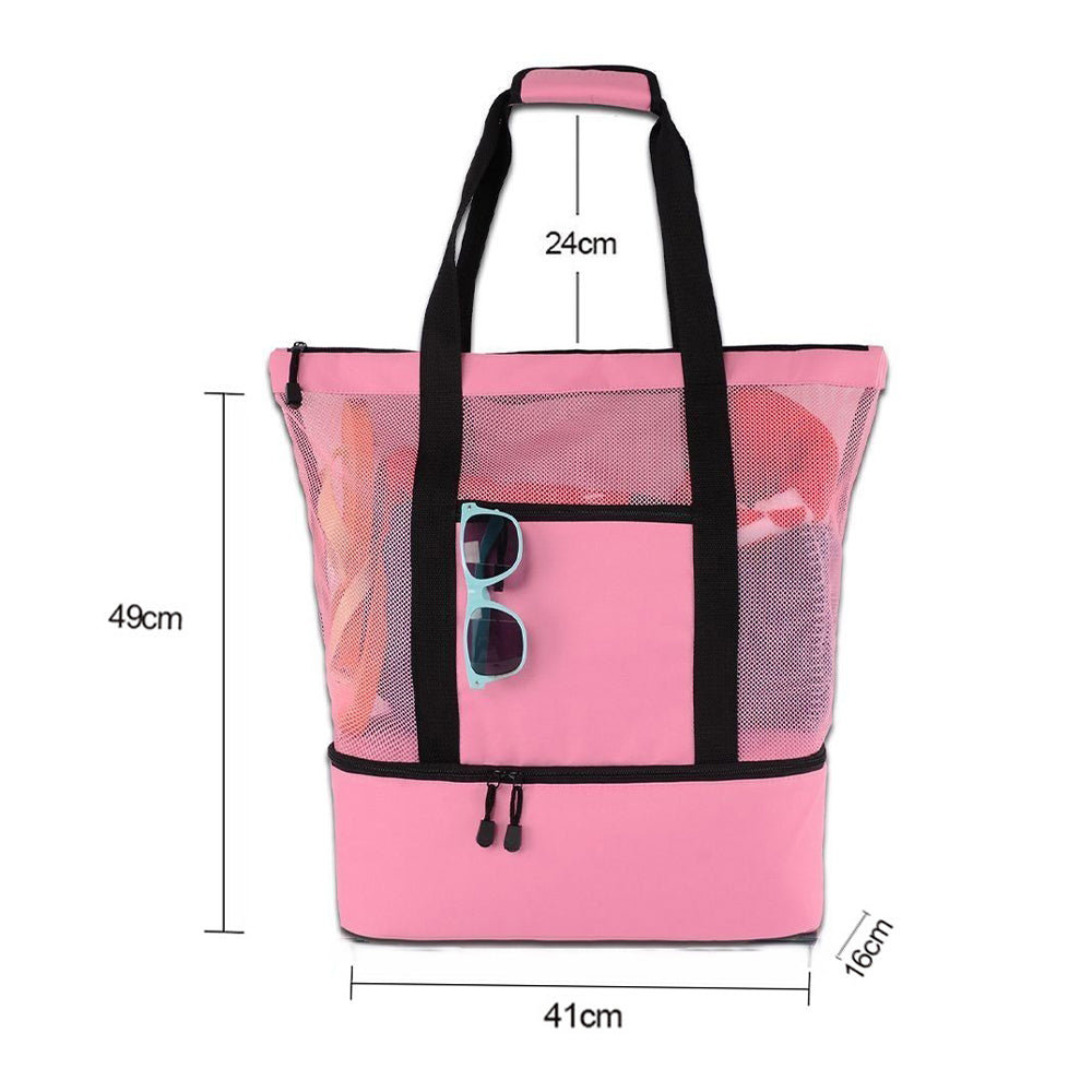 Vibe Geeks 2 in 1 Mesh Beach Tote Bag with Insulated Cooler - Pink