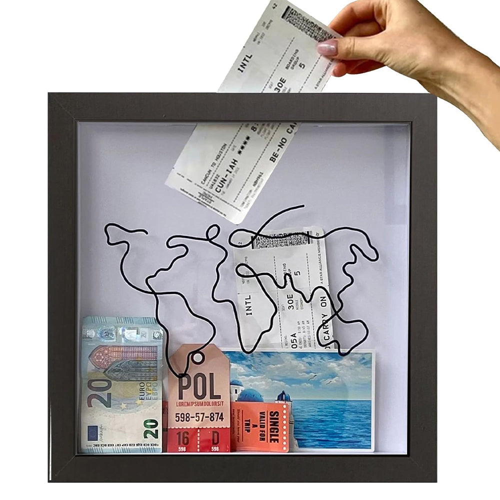 Vibe Geeks Adventure Archive Box Wood Frame Travel Tickets Keepsakes Storage Frame - Coffee - Medium
