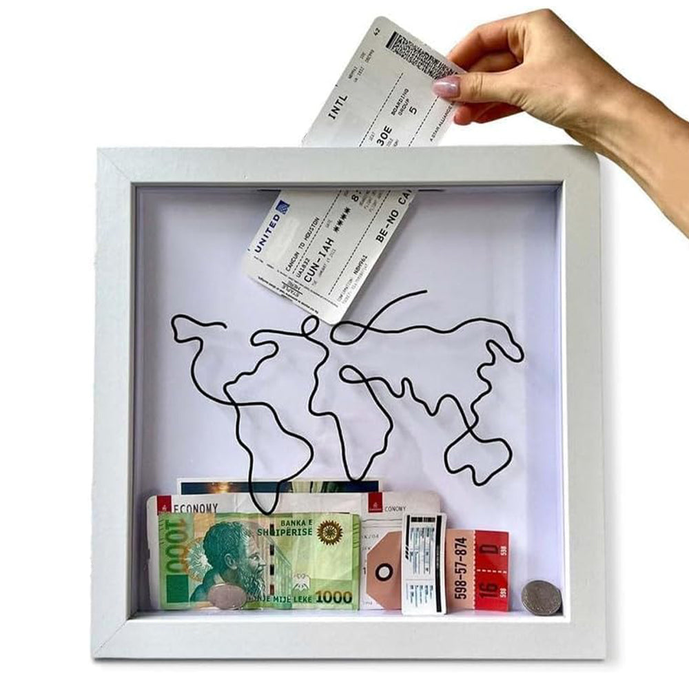 Vibe Geeks Adventure Archive Box Wood Frame Travel Tickets Keepsakes Storage Frame - White - Medium
