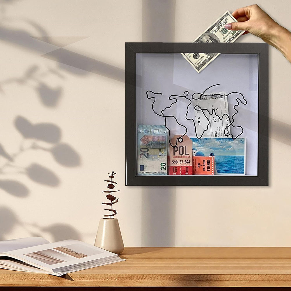 Vibe Geeks Adventure Archive Box Wood Frame Travel Tickets Keepsakes Storage Frame - Wood - Medium