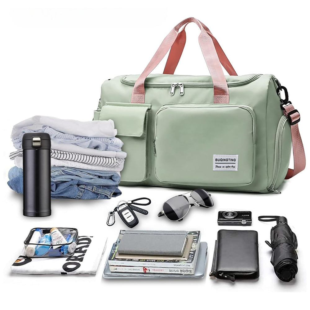 Vibe Geeks Waterproof and Lightweight Zipper Sports Gym Bag with Shoe Compartment - Green And Pink