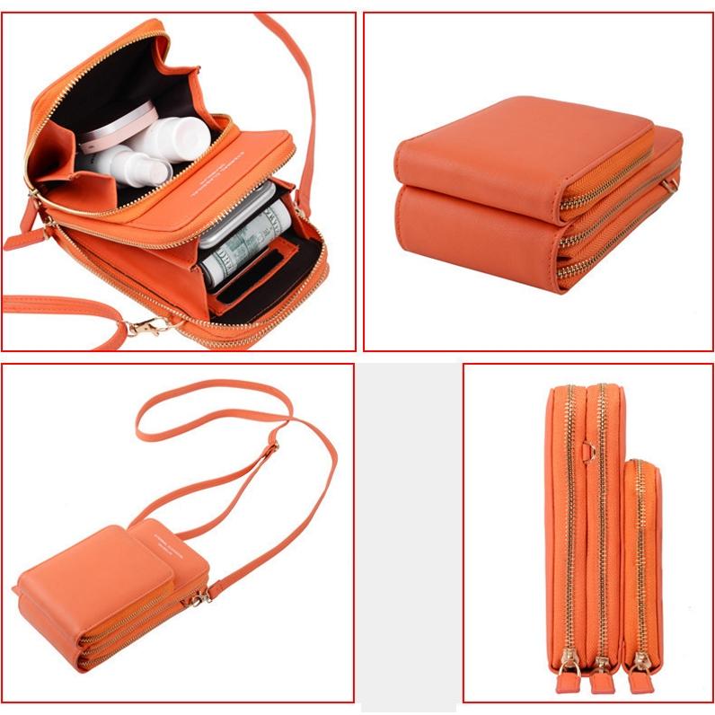 Women Pu Mobile Phone Shoulder Bag Large Capacity - Pink