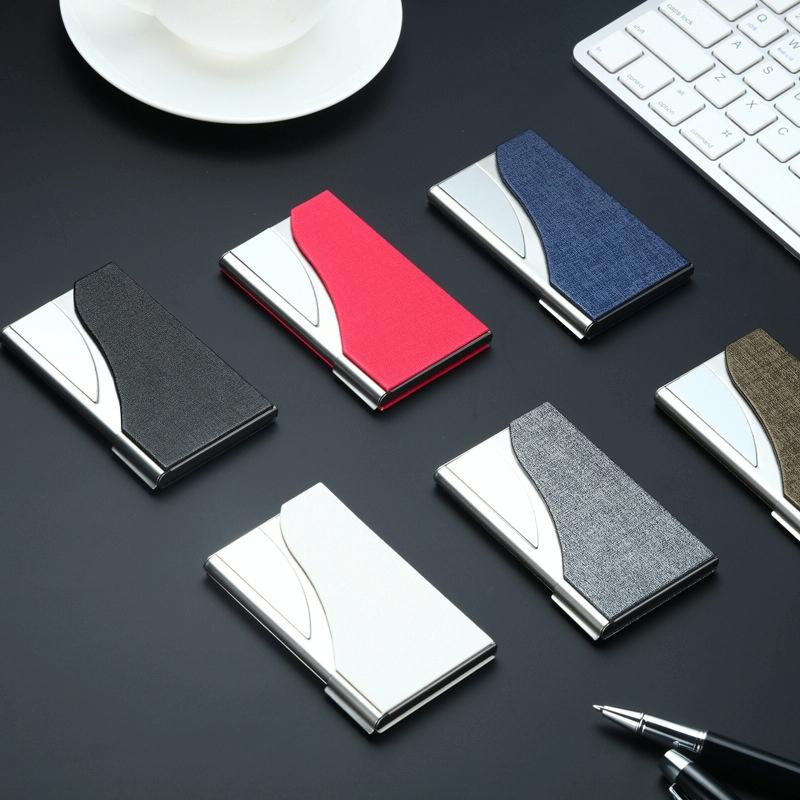 Stainless Steel Business Card Case Large Capacity - Litchi Purple