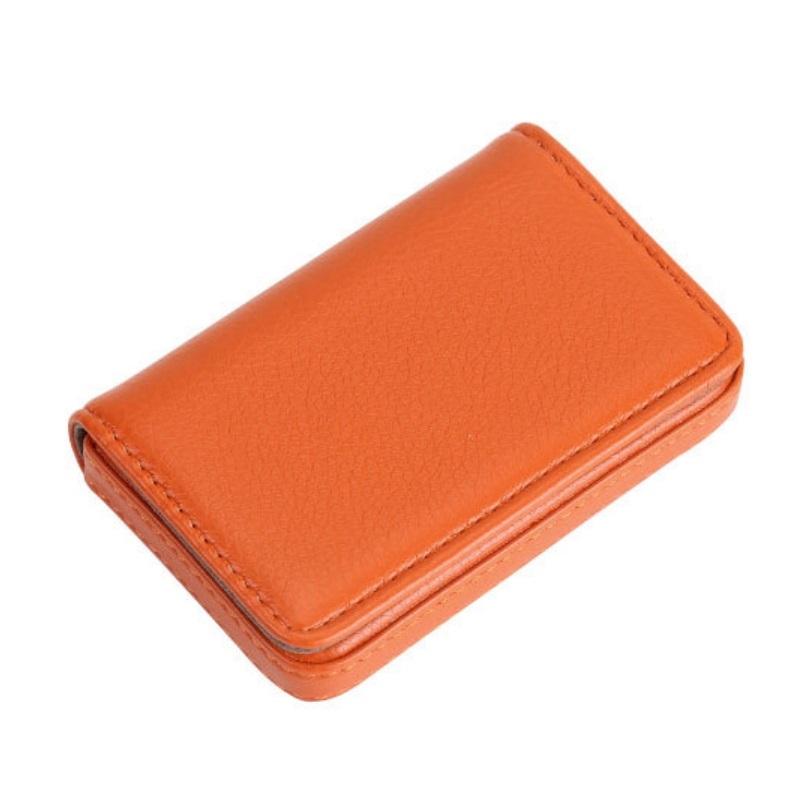 Stainless Steel Magnetic Business Card Holder Pu Leather Case - Apricot