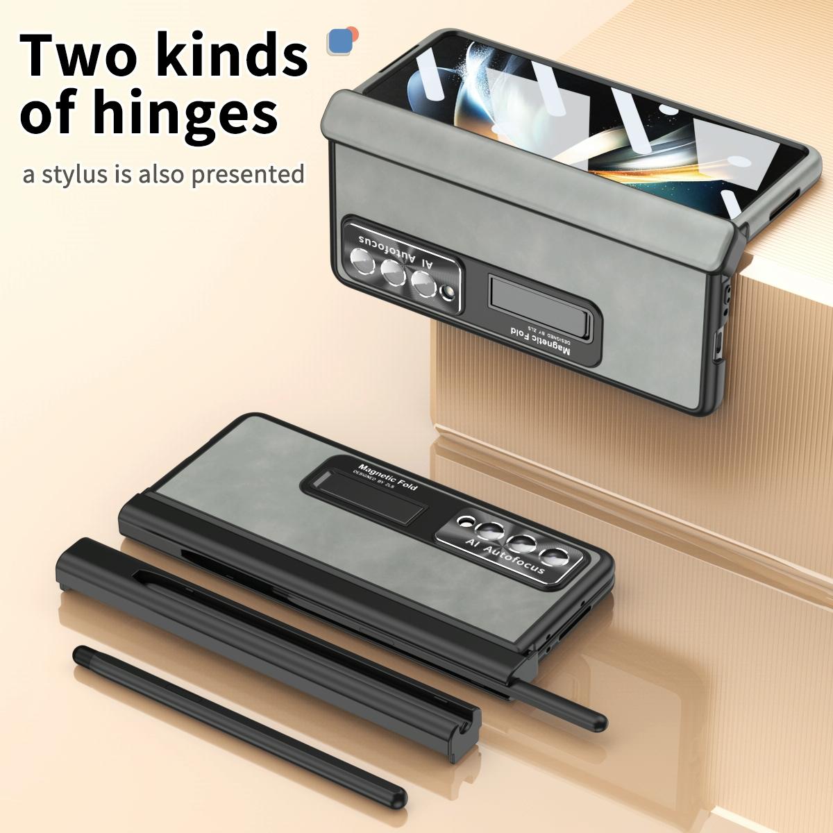 For Samsung Galaxy Z Fold4 5G Magnetic Phone Case - Napa Pattern - Brown