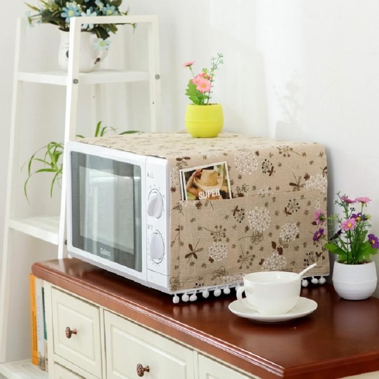 Universal Cotton Linen Microwave Dust Cover - Grey Dandelion