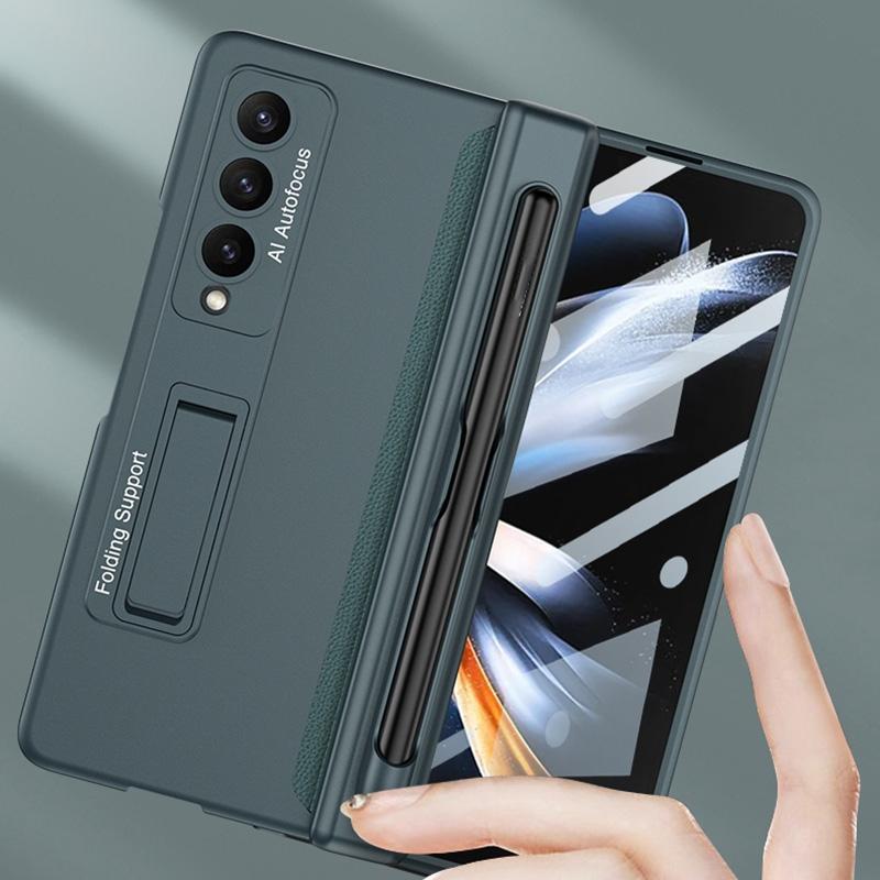 For Samsung Galaxy Z Fold4 5G Foldable Magnetic Flip Case With Holder & Pen Slot - Gkk - Wine Red