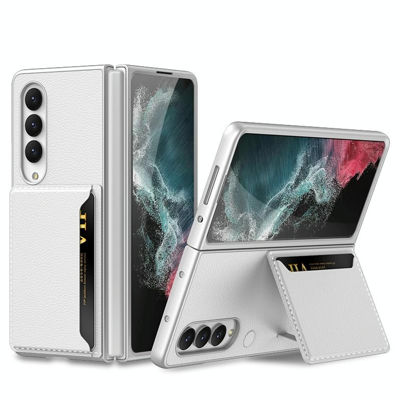 For Samsung Galaxy Z Fold4 5G Leather Case With Card Slots - Ultra Thin - Wine Red