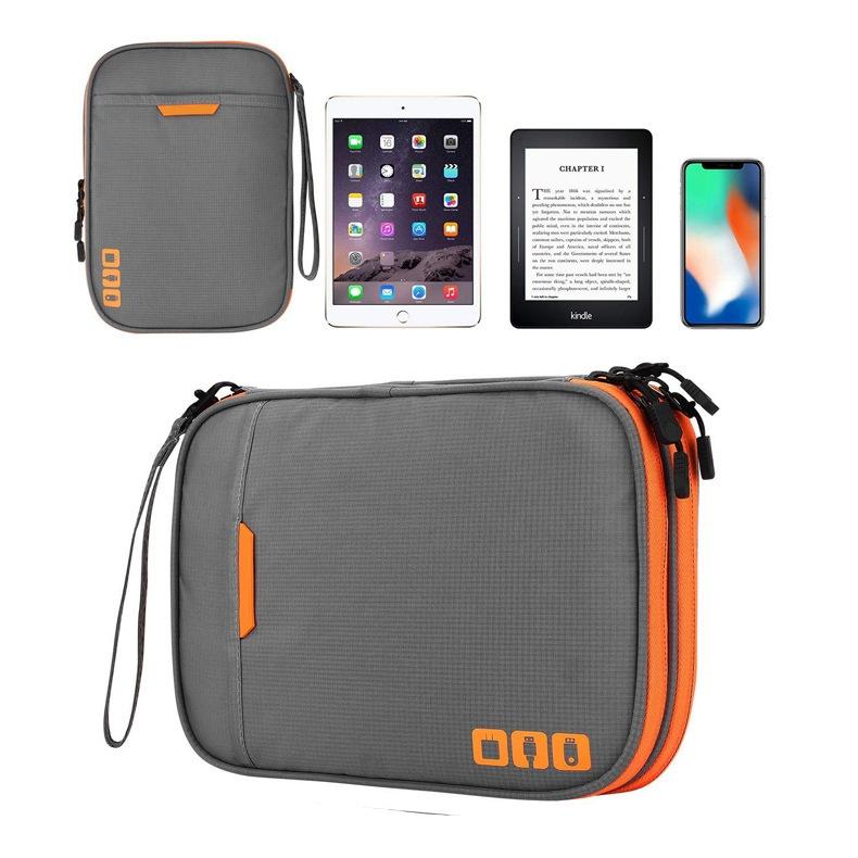 Portable Multi-functional Headphone Charger and Data Cable Storage Bag with Power Pack - 24 x 12 x 5cm - Grey