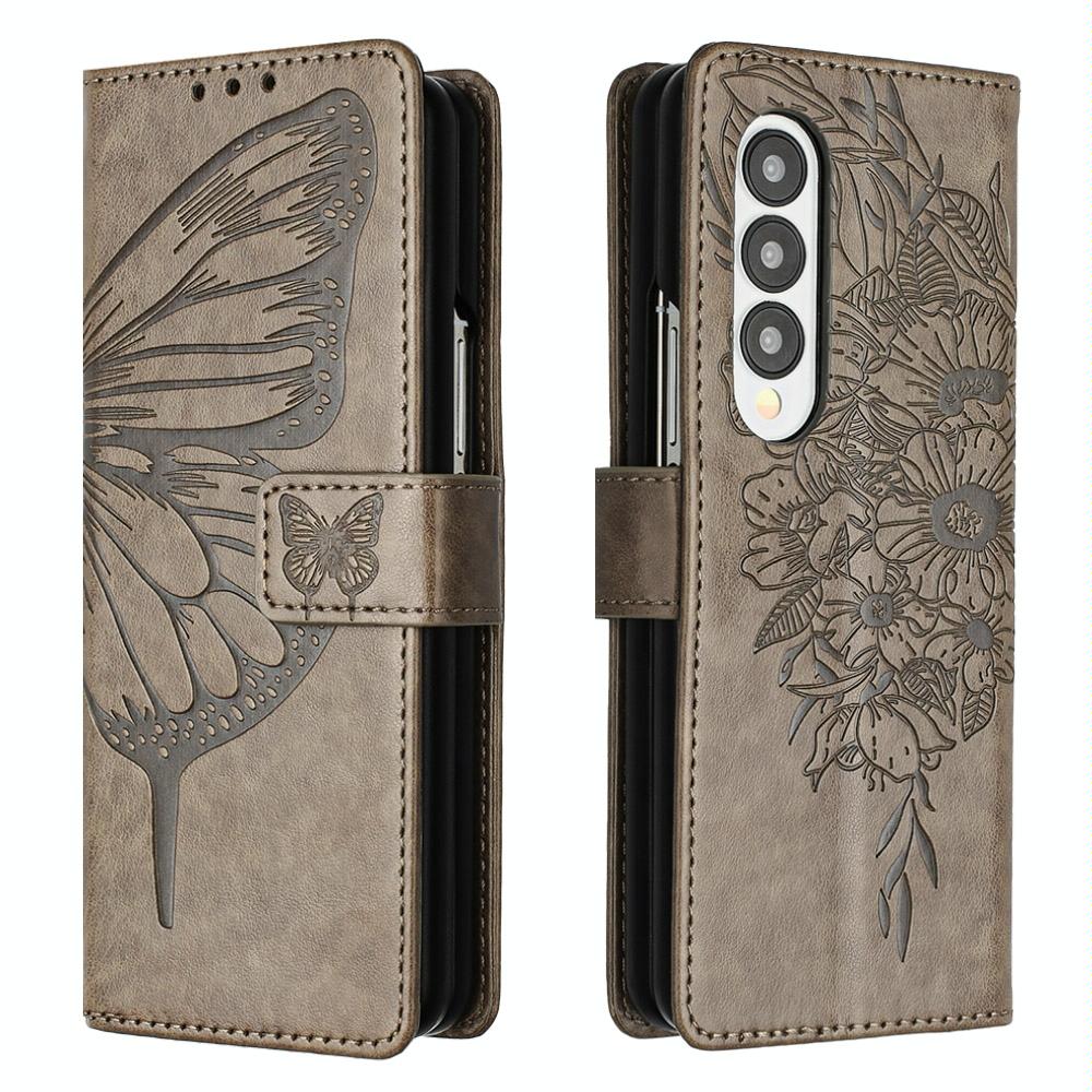 For Samsung Galaxy z Fold4 5G Butterfly Embossed Leather Phone Case - Grey