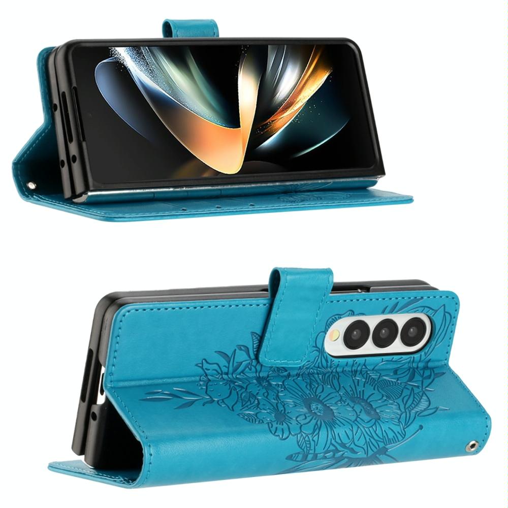 For Samsung Galaxy z Fold4 5G Butterfly Embossed Leather Phone Case - Grey