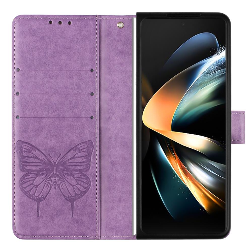 For Samsung Galaxy z Fold4 5G Butterfly Embossed Leather Phone Case - Grey