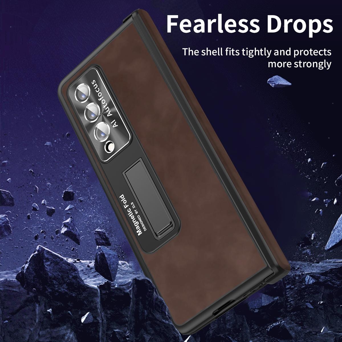 For Samsung Galaxy Z Fold4 5G Napa Texture All-In-One Phone Case - Brown
