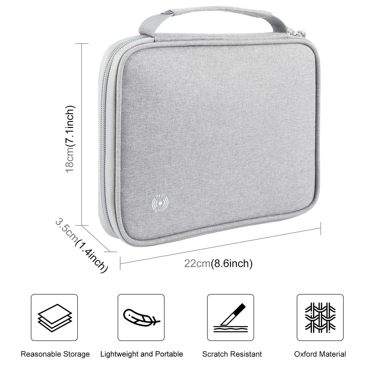 Passport Wallet With Handle Document Organizer & Card Holder - Grey