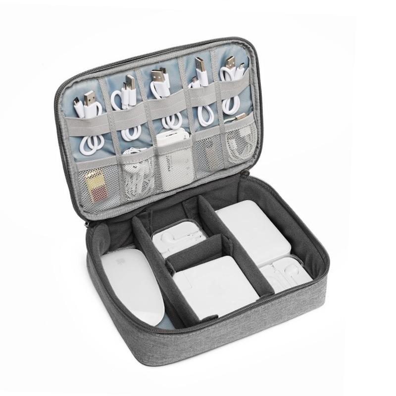 Versatile Headphone Charger & Data Cable Storage Bag - Single Layer - 23x16x7cm - Grey