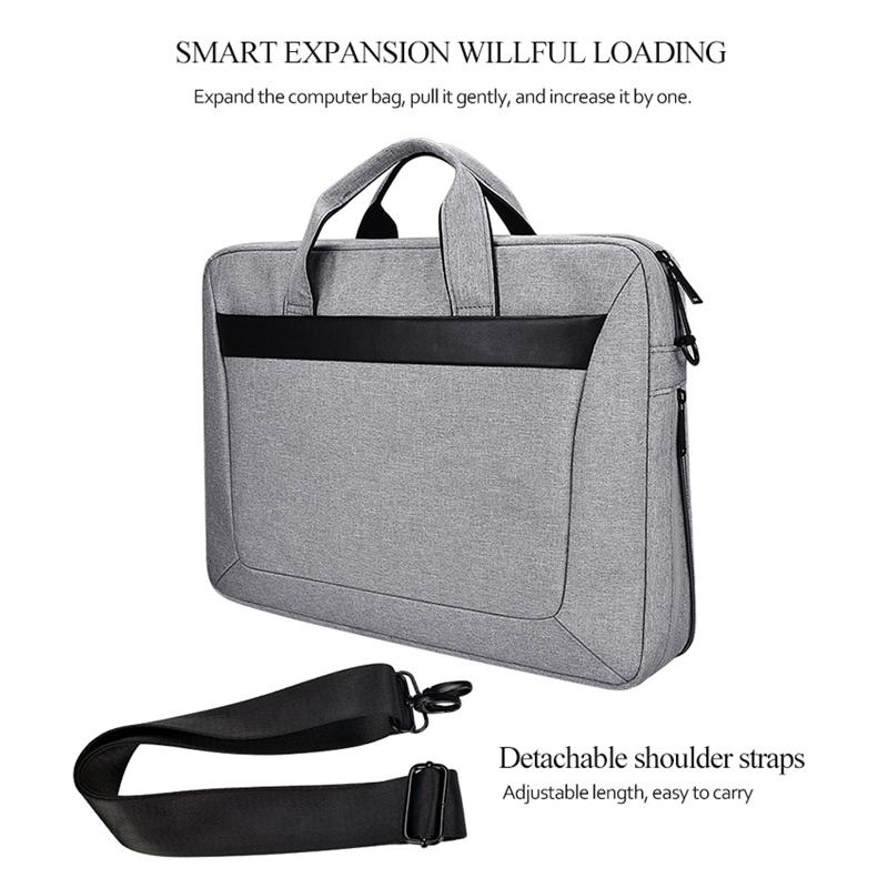 Expandable Laptop Bag - Waterproof Oxford Cloth Detachable Shoulder Strap - Grey