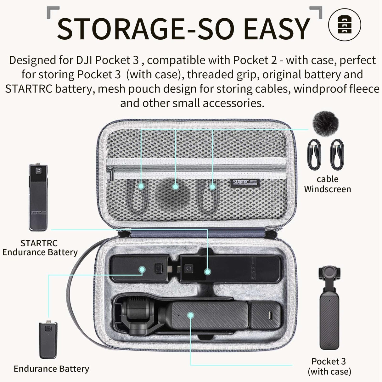 Compact Carrying Case for Dji Pocket 3 - Body Storage Bag