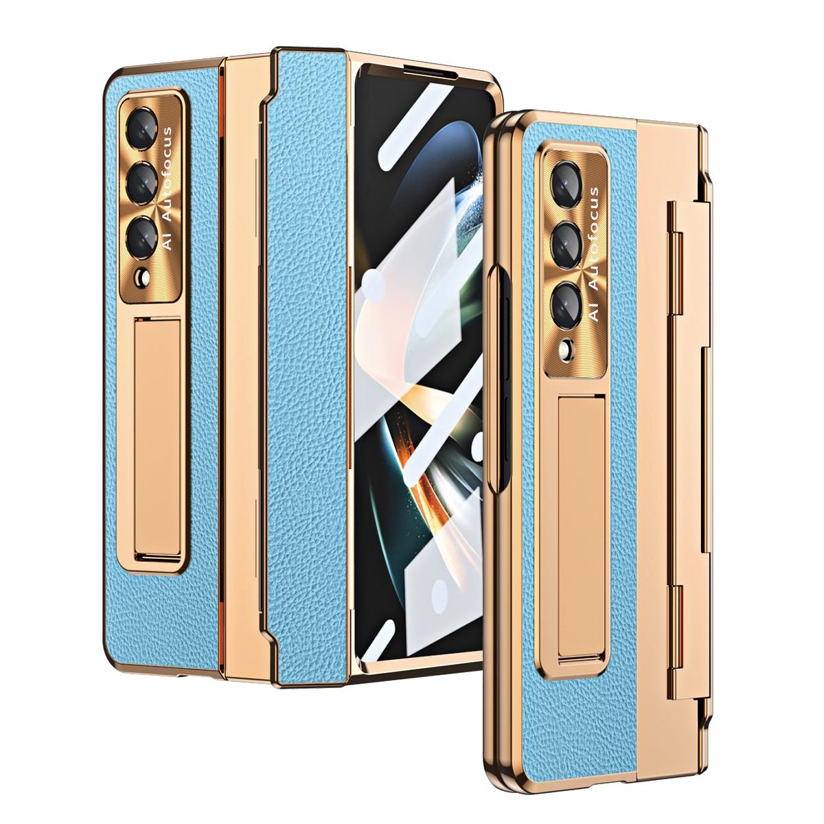 For Samsung Galaxy z Fold4 5G Full Coverage Phone Case with Hinge - Integrated Design - Gold + Blue