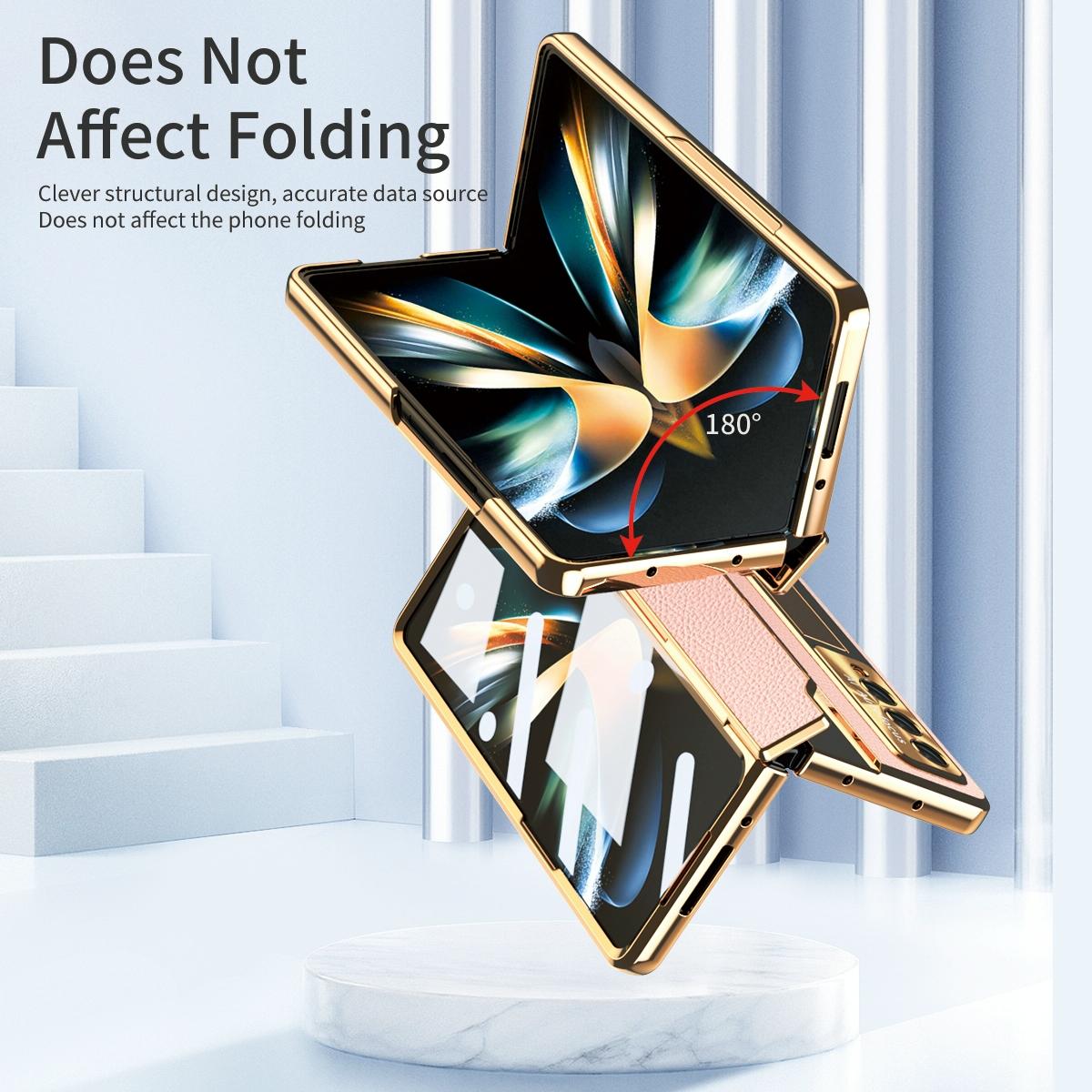 For Samsung Galaxy z Fold4 5G Full Coverage Phone Case with Hinge - Integrated Design - Gold + Blue