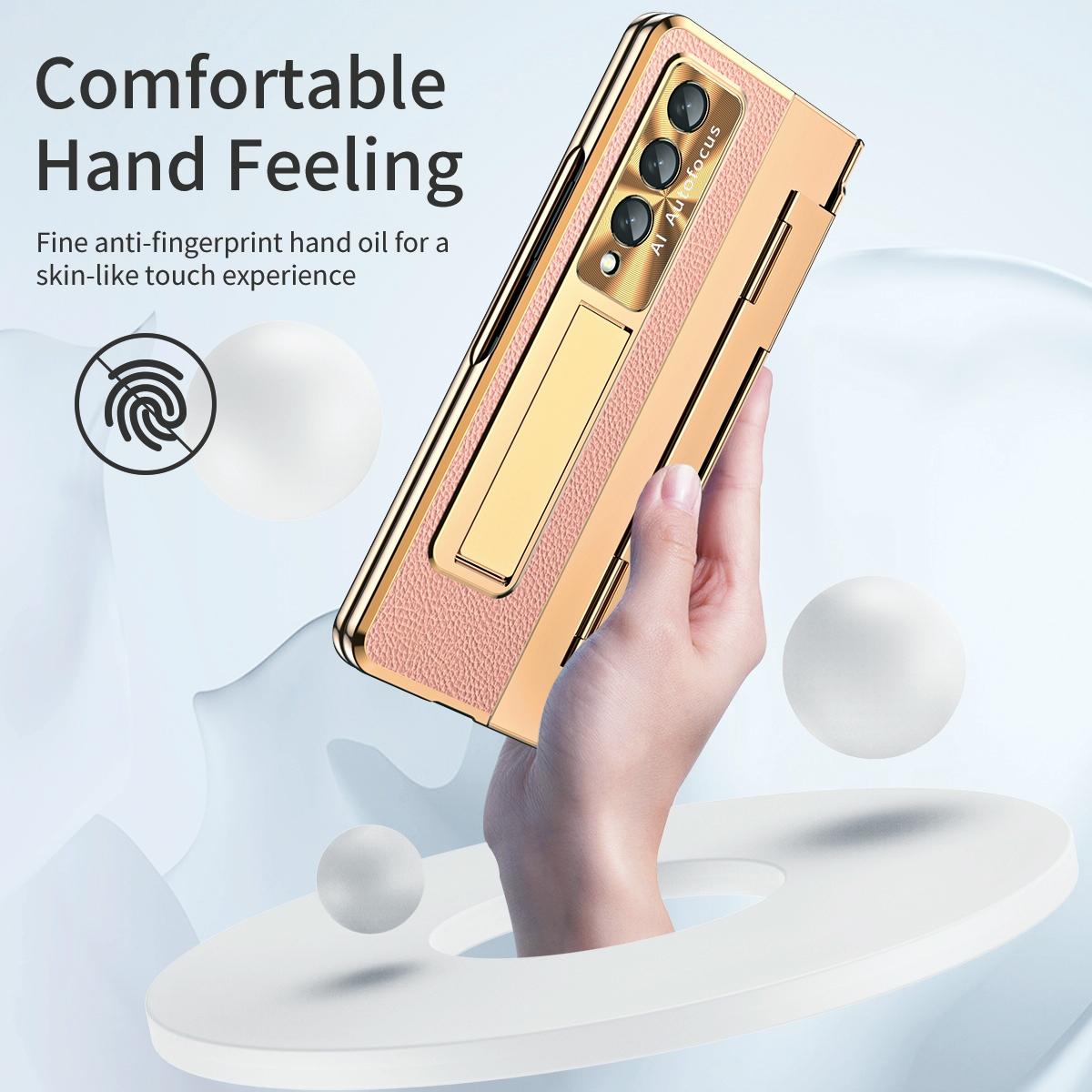 For Samsung Galaxy z Fold4 5G Full Coverage Phone Case with Hinge - Integrated Design - Gold + Blue