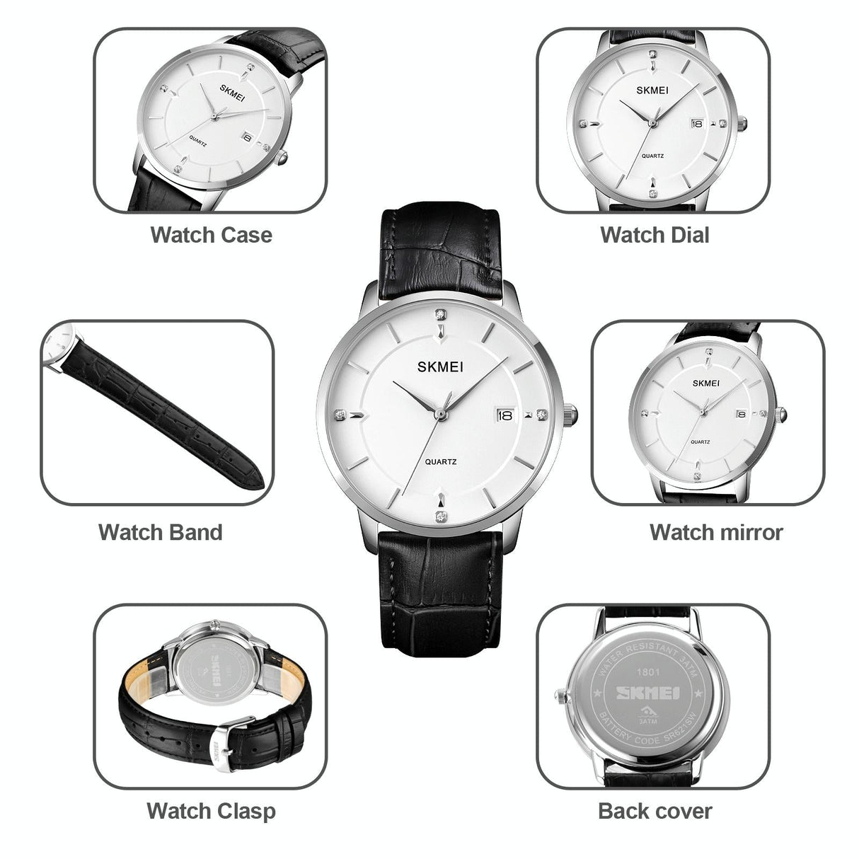 Men Casual Quartz Watch with Calendar - 1801 - Black Steel Belt