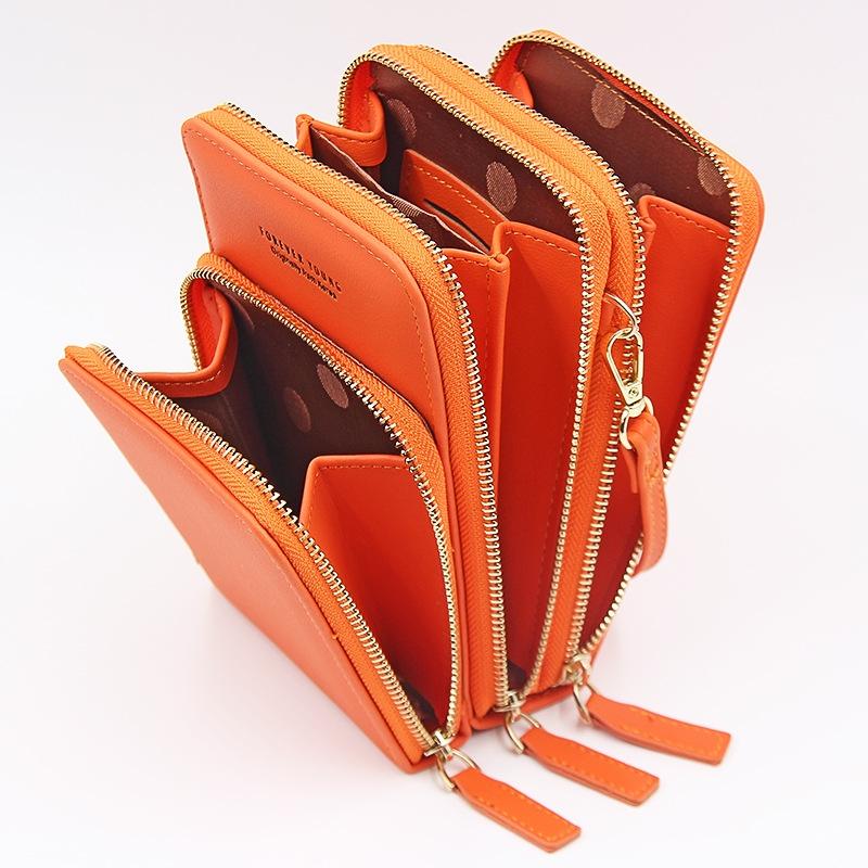 Women Pu Mobile Phone Shoulder Bag Large Capacity - Orange