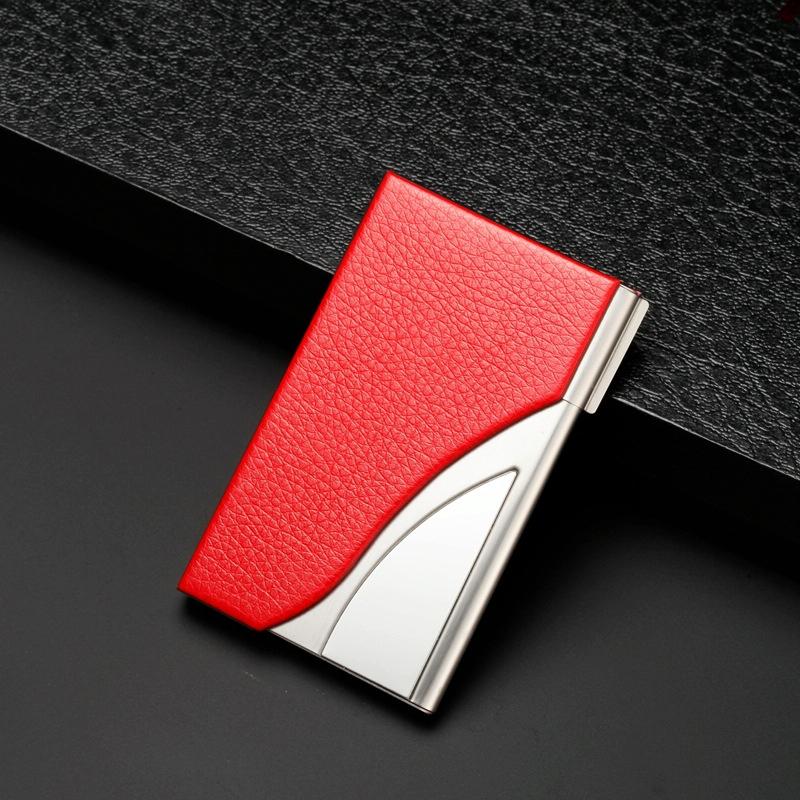 Stainless Steel Business Card Case Large Capacity - Litchi Red
