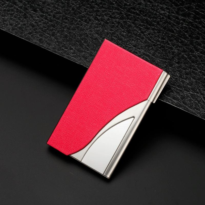 Stainless Steel Business Card Case Large Capacity - Litchi Red