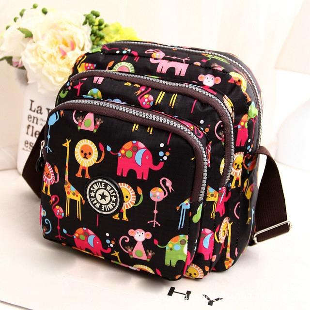 Waterproof Nylon Multilayer Crossbody Bag For Women - Blue Flower