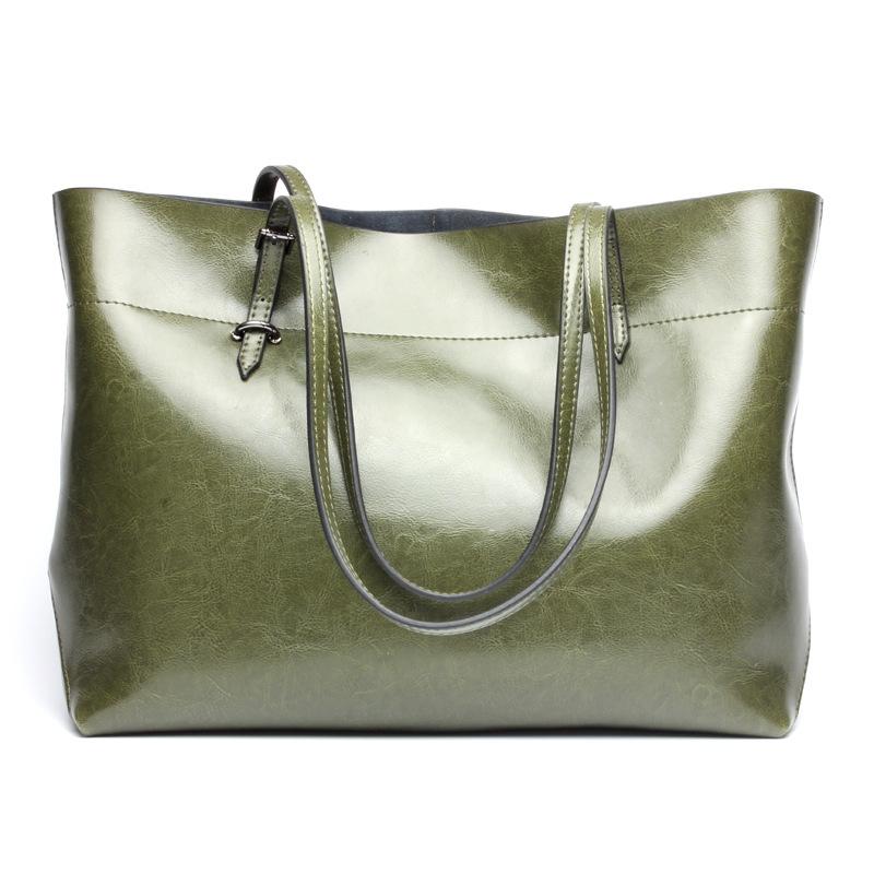 Stylish Shoulder Tote For Women - Army Green Horizontal Version