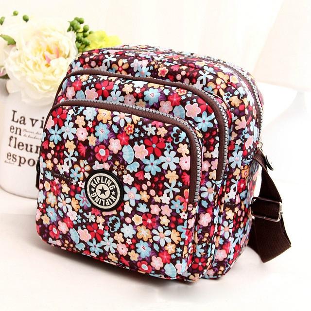 Waterproof Nylon Multilayer Crossbody Bag For Women - Colourful Flower