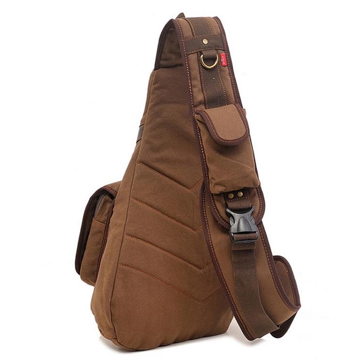 Multi Function Canvas Chest Bag Shoulder Messenger Crossby Bag - Khaki