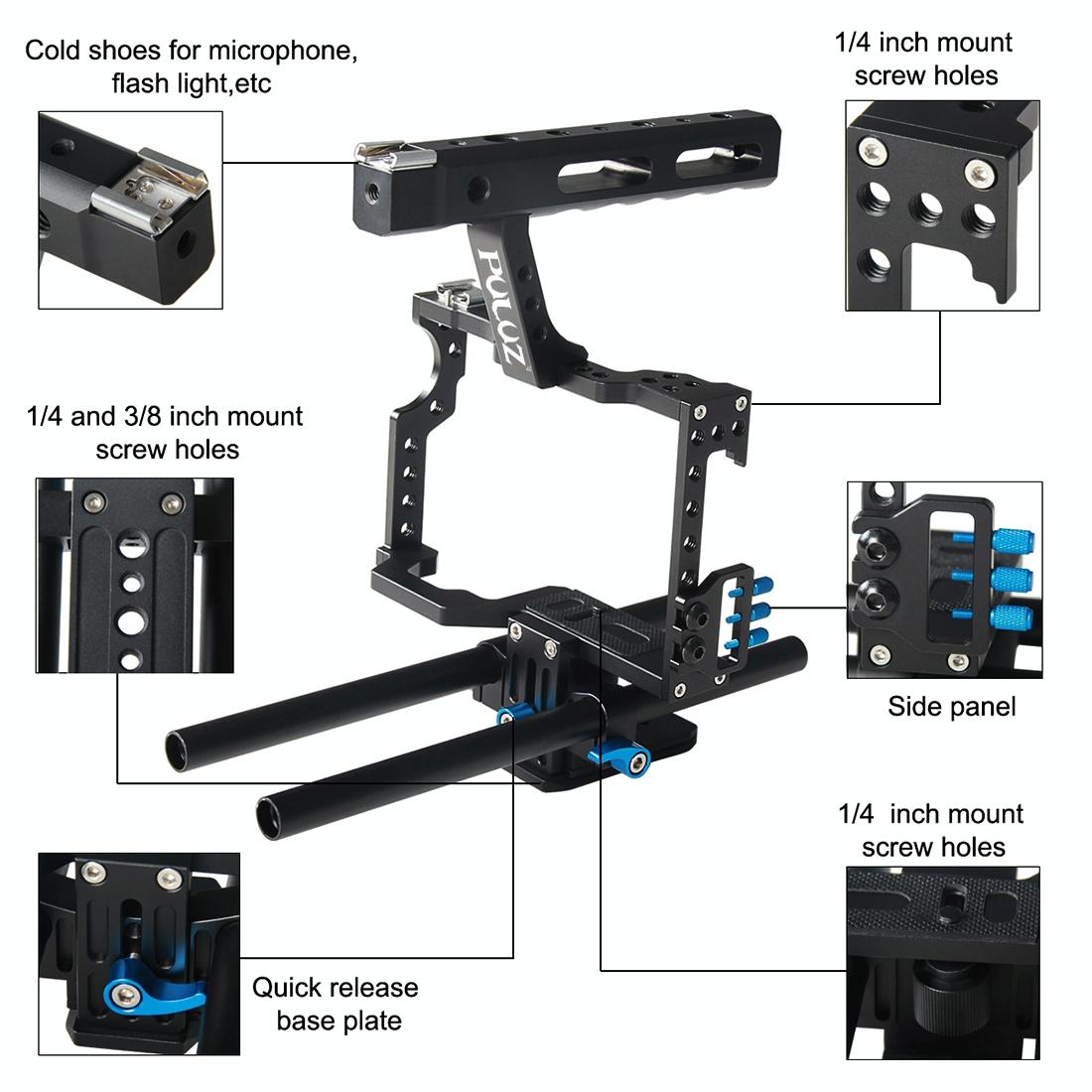 Camera Cage Stabilizer With Handle - Blue for Sony A7 / A7S / A7R