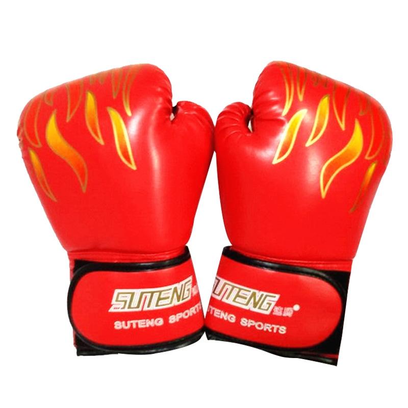 Adult Flame Pattern Pu Leather Boxing Gloves - Fitness - Blue